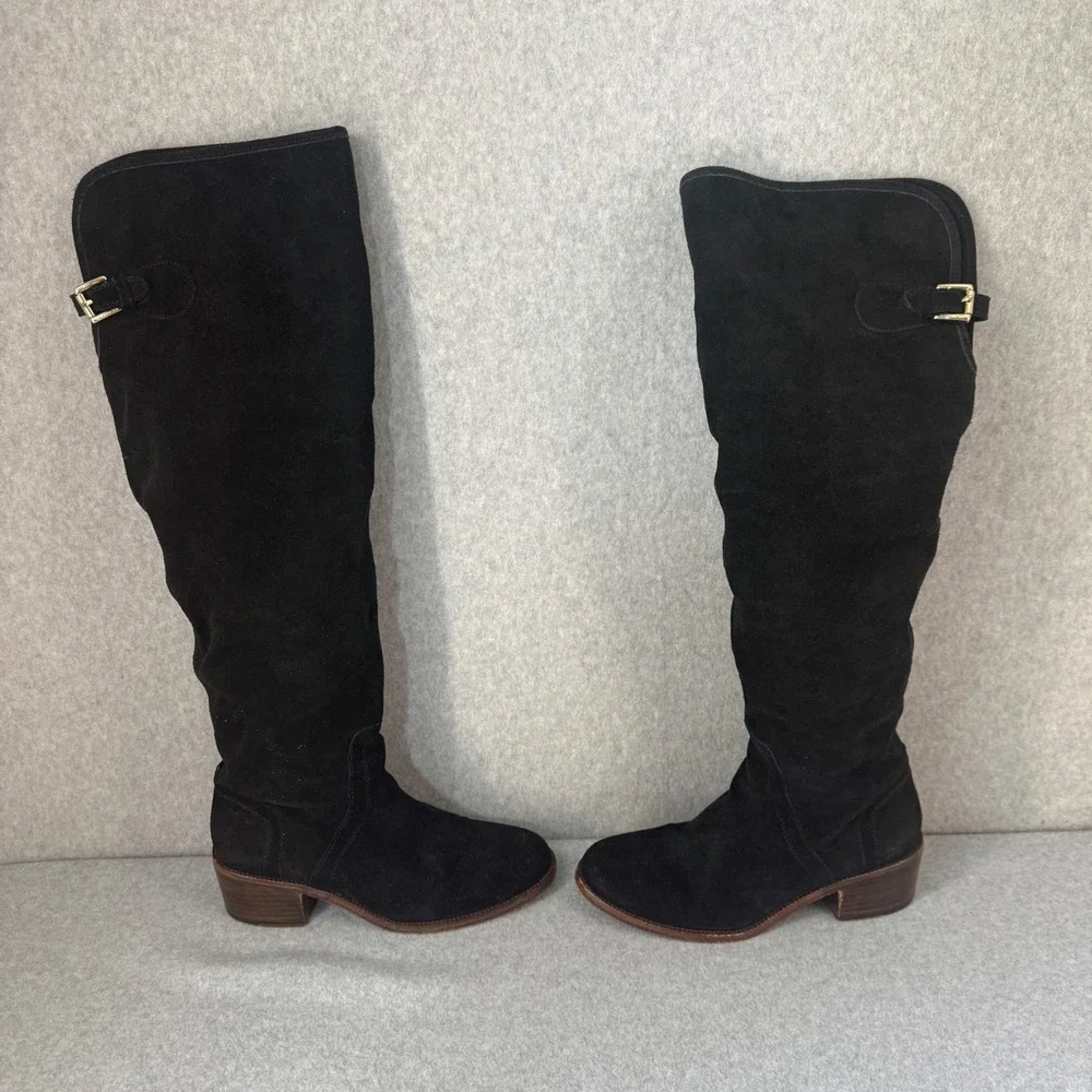 Coach Palmera 2‎ Over The Knee Boots Suede Leather Gold Zipper Buckle Black 8B